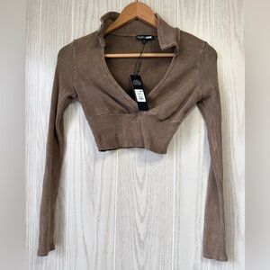 Fashion Nova Phoebe Washed Top Mocha SIZE M NWT